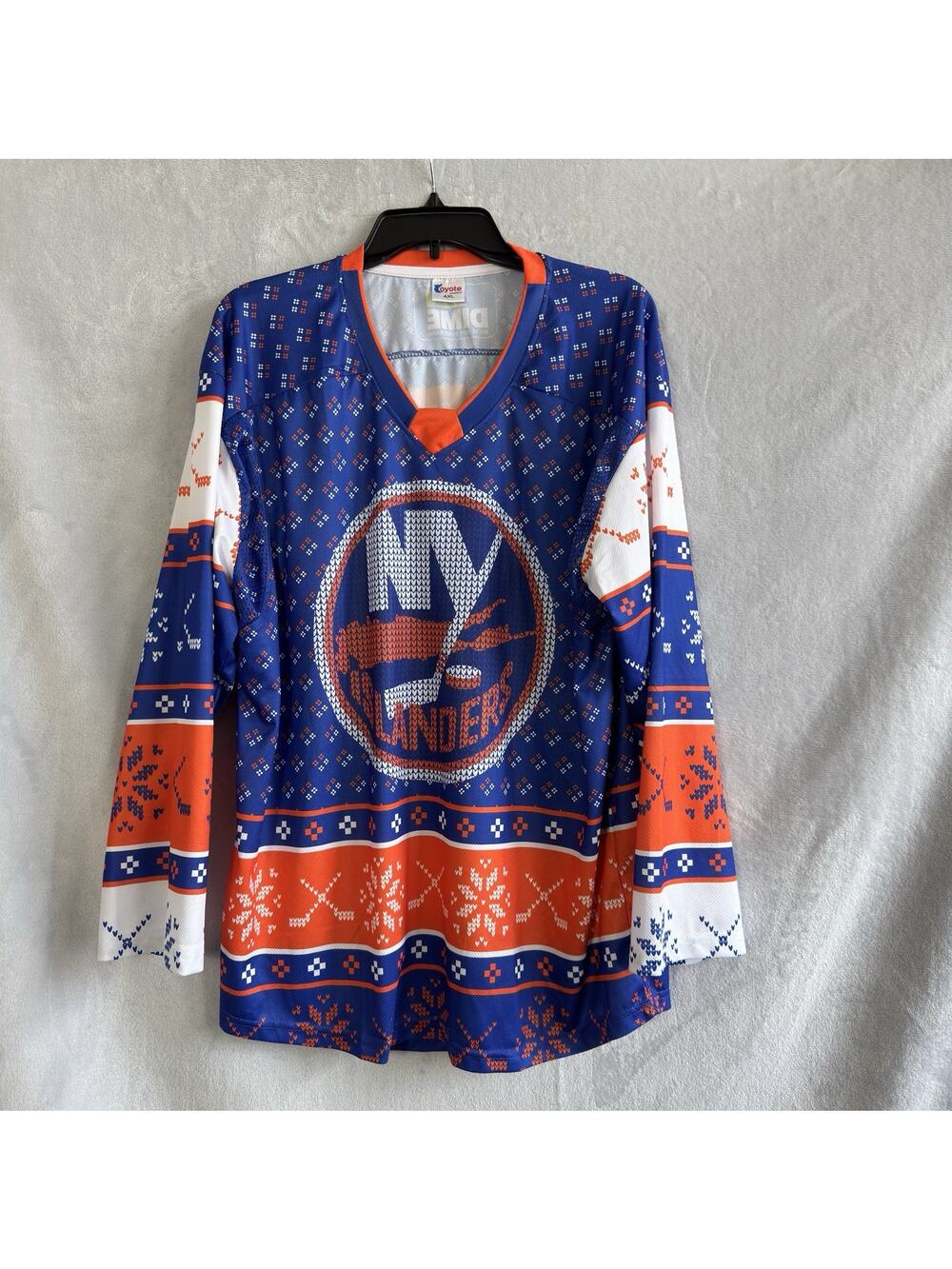 New York Islanders Ugly Christmas Hockey Jersey Elanders 72 AXL Blue Orange Long